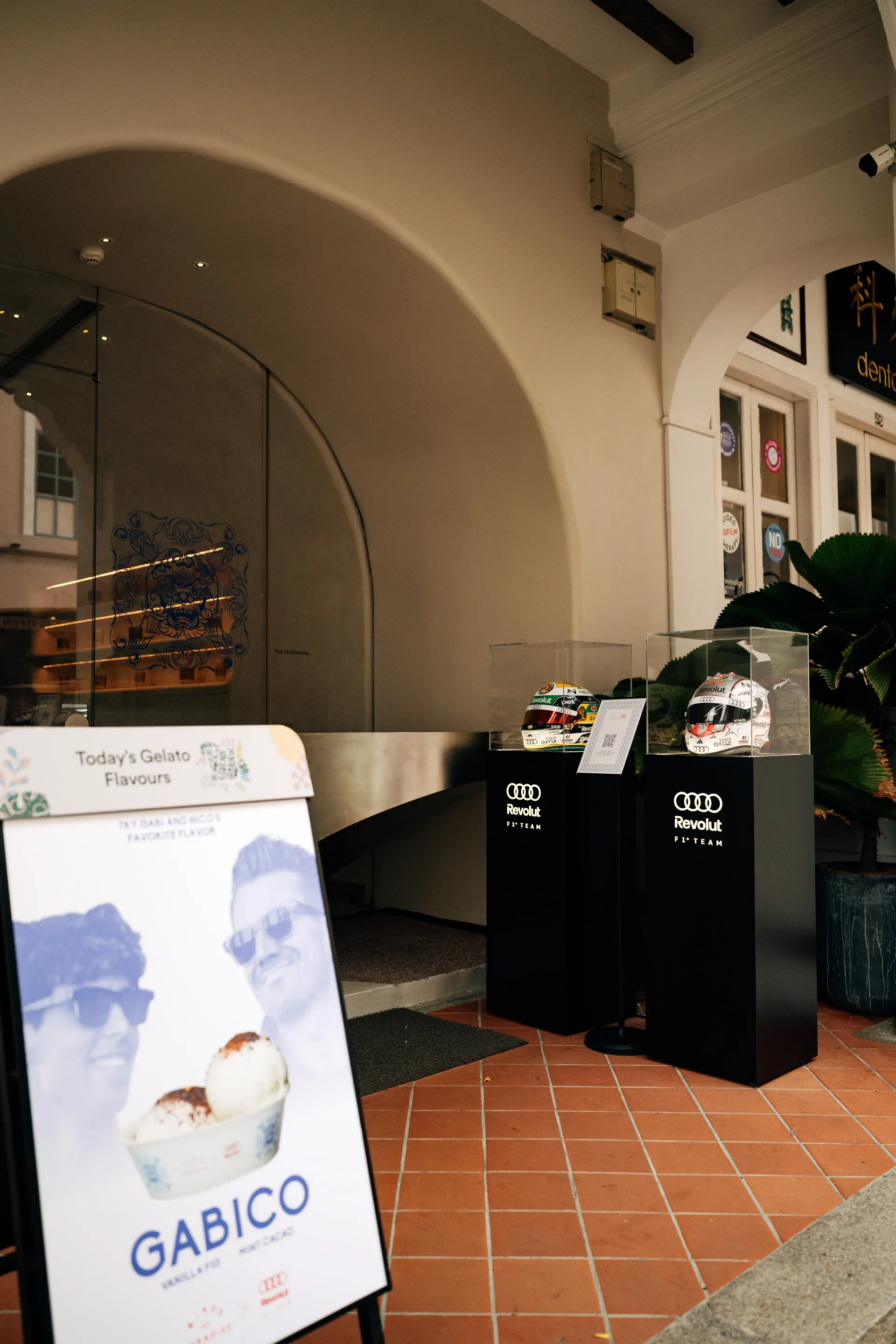 Audi display with racing helmets and GABICO materials