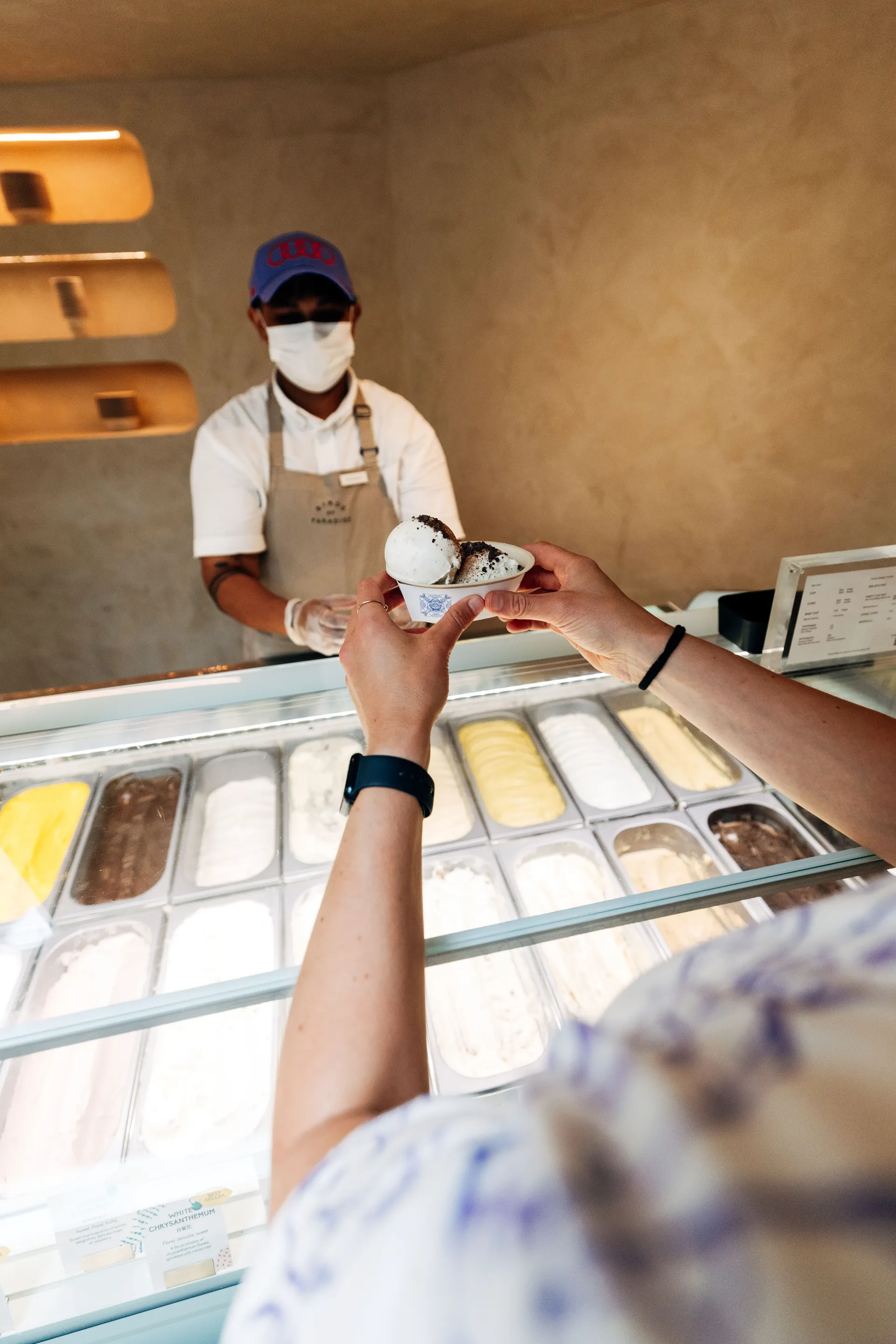 Ice cream being served at a Singapore ice cream shop