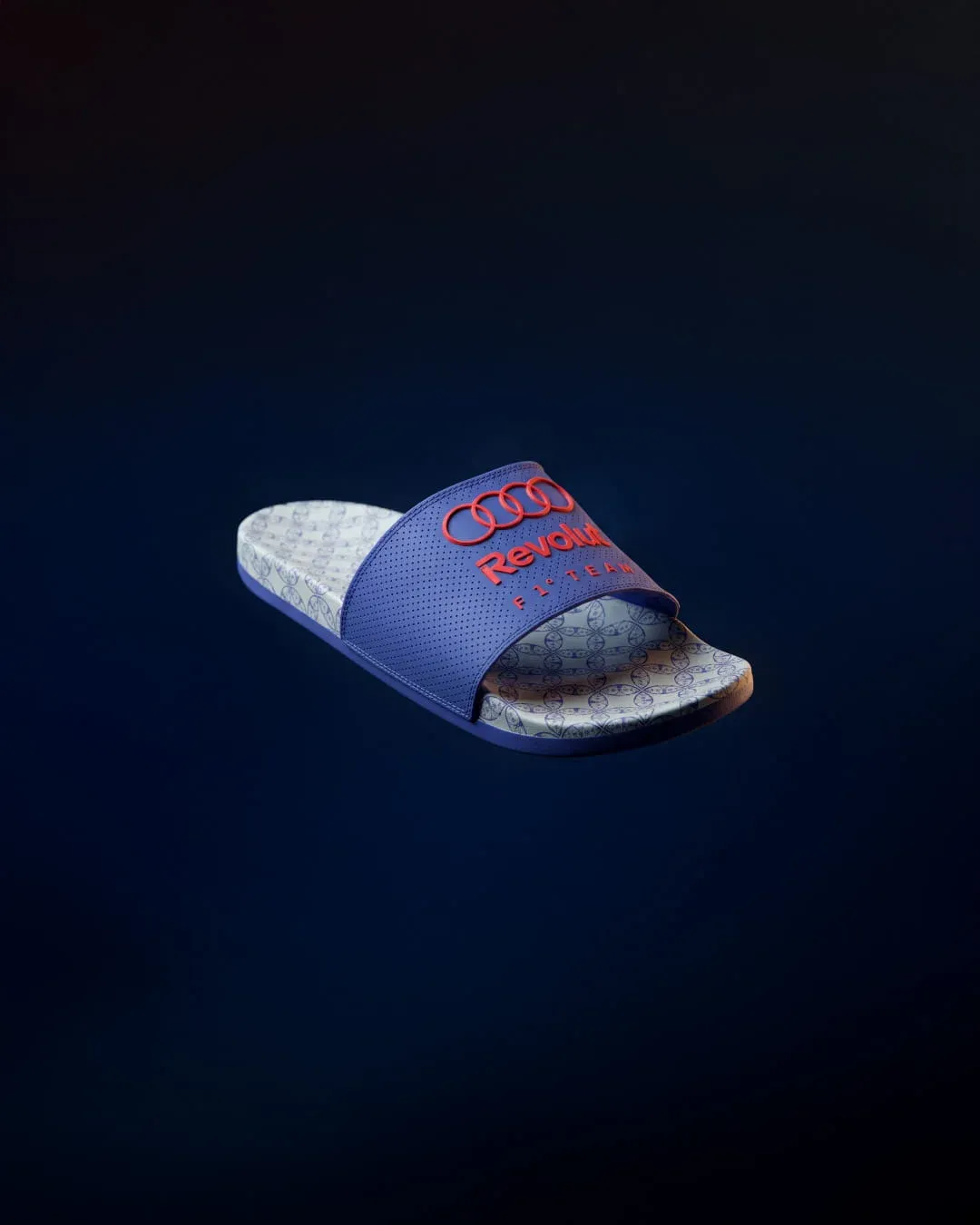 Blue slides with Audi Revolut F1® Team logo and patterned footbed