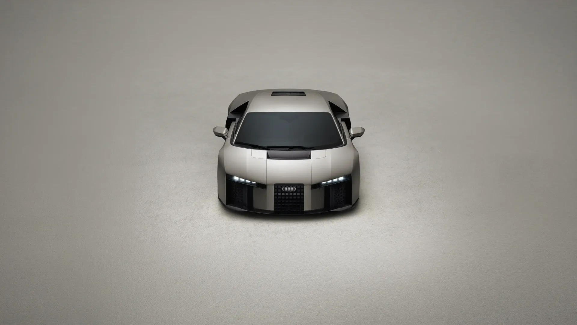 Front shots of the new Audi Nuvolari in the studio in dramatic dark light