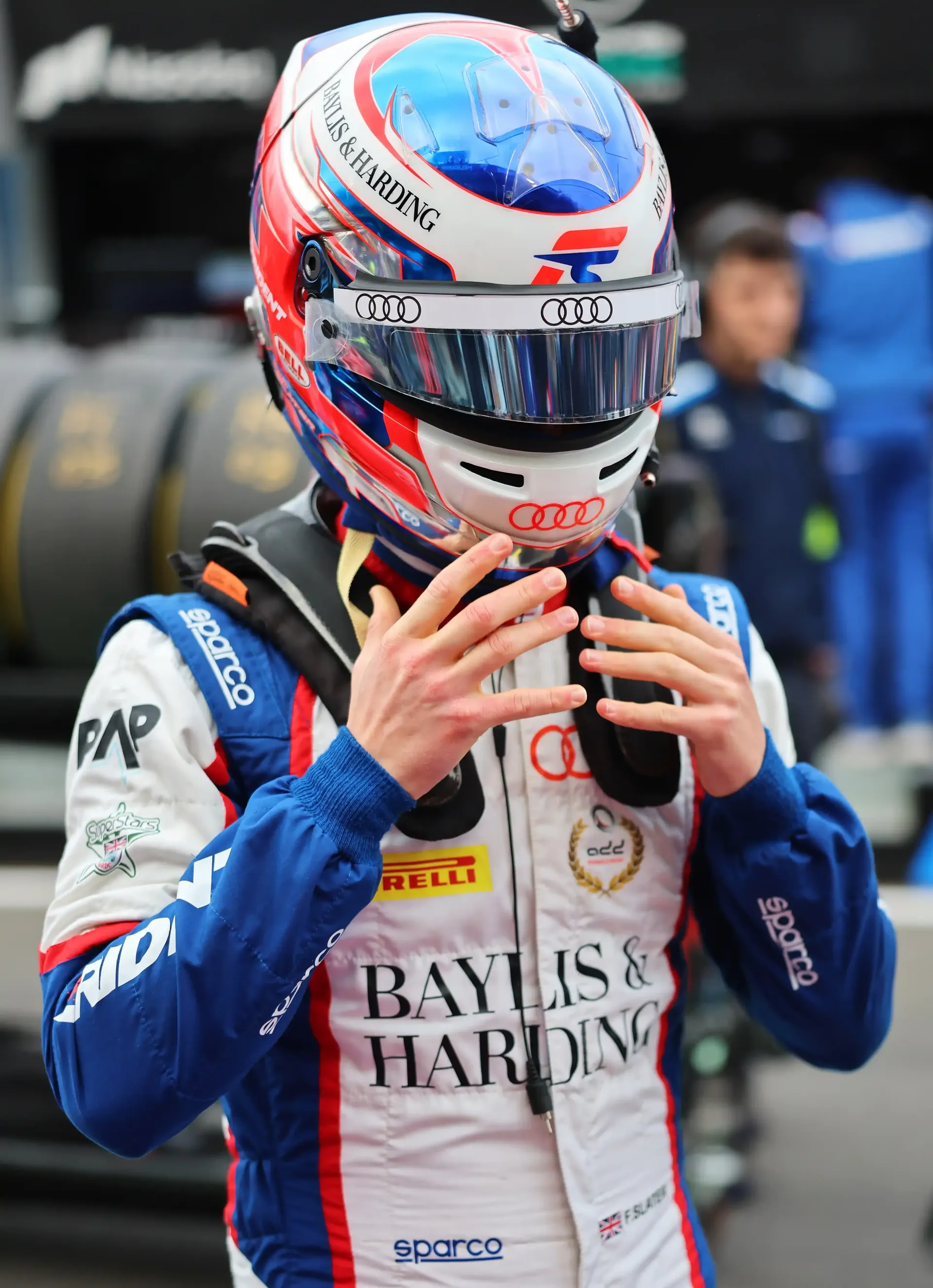 Audi Revolut F1® Team Academy driver Freddie Slater after the race in complete racegear