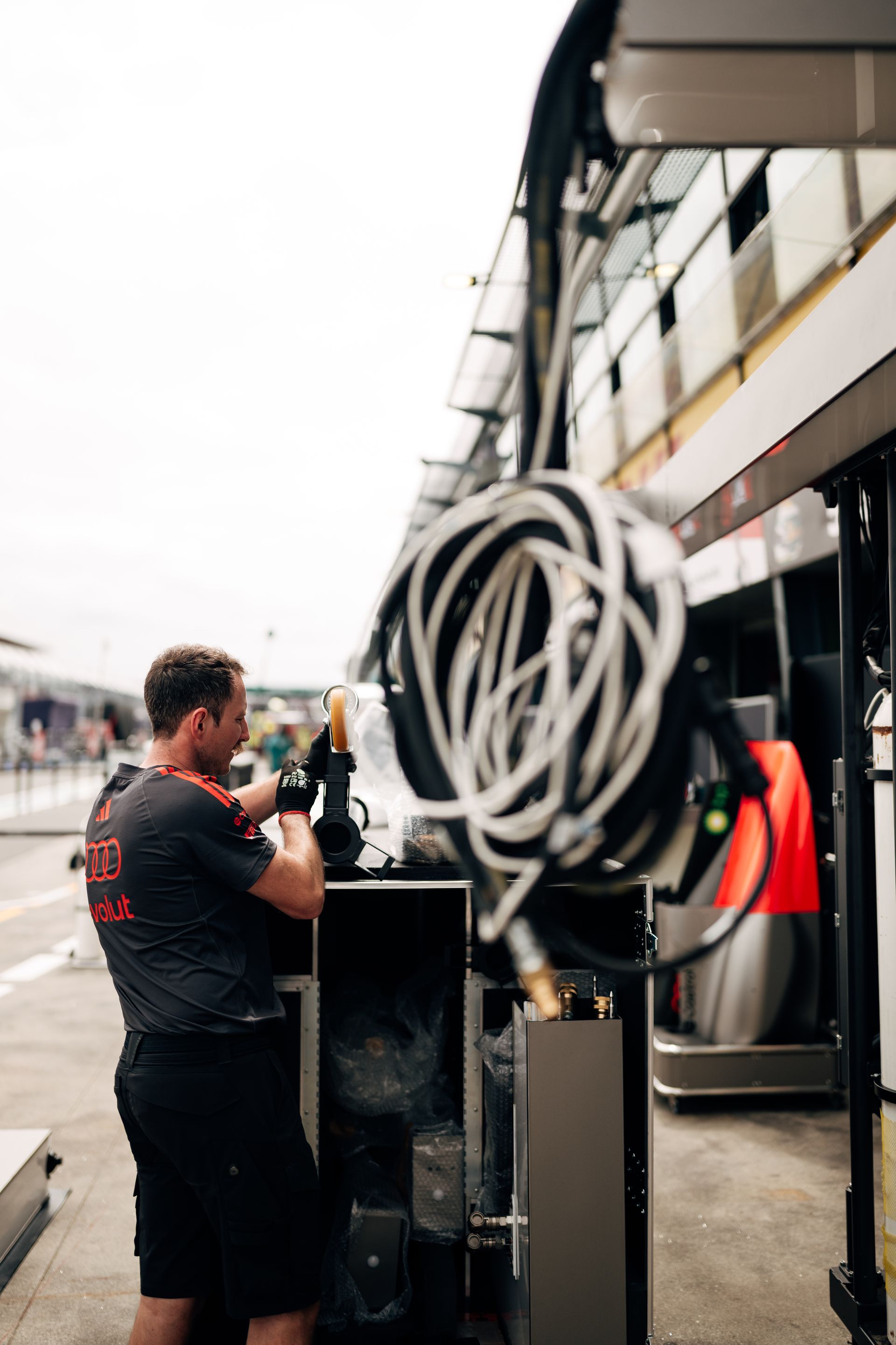 a team member preparing the pit