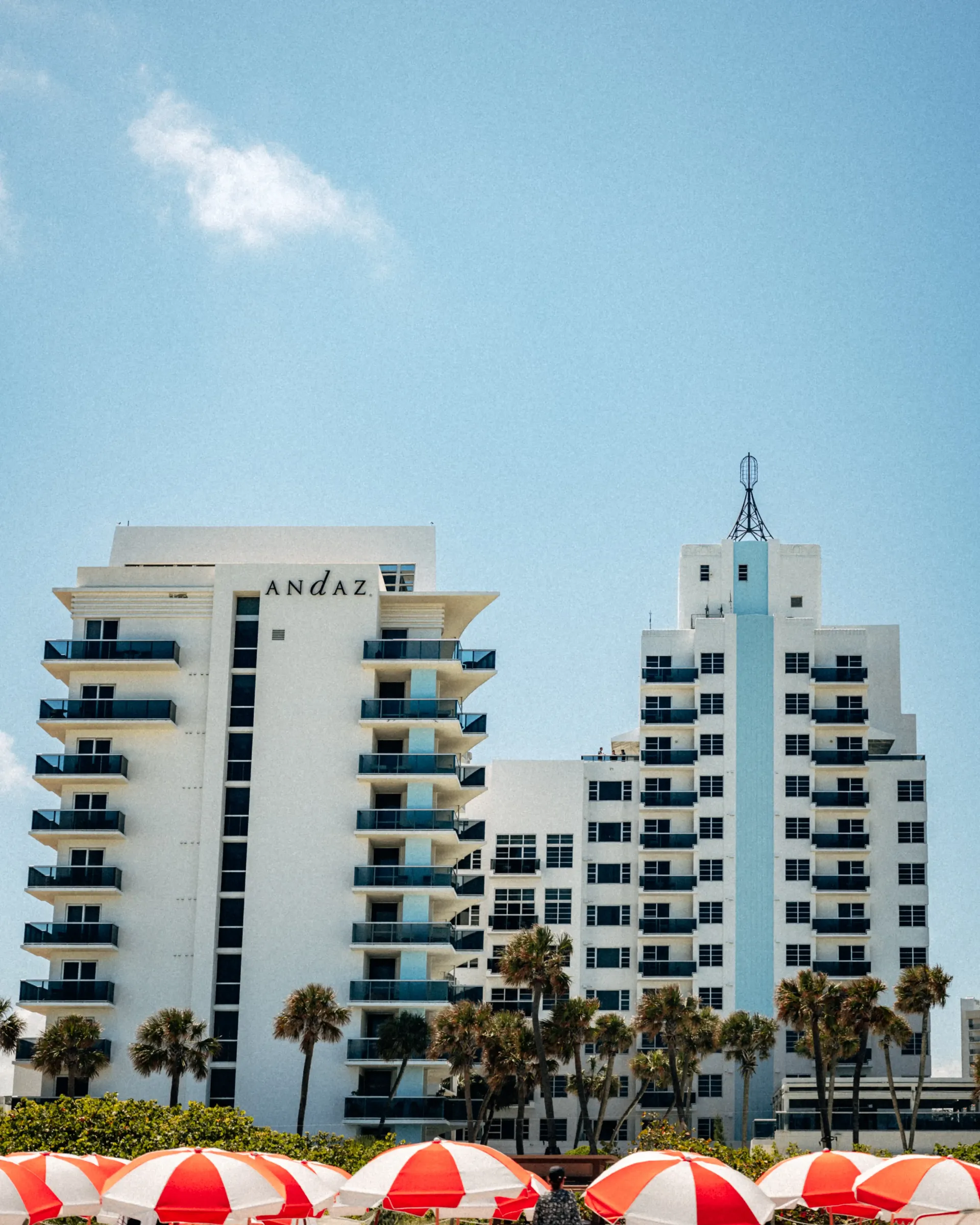 Modern Miami high-rise buildings under blue sky near downtown