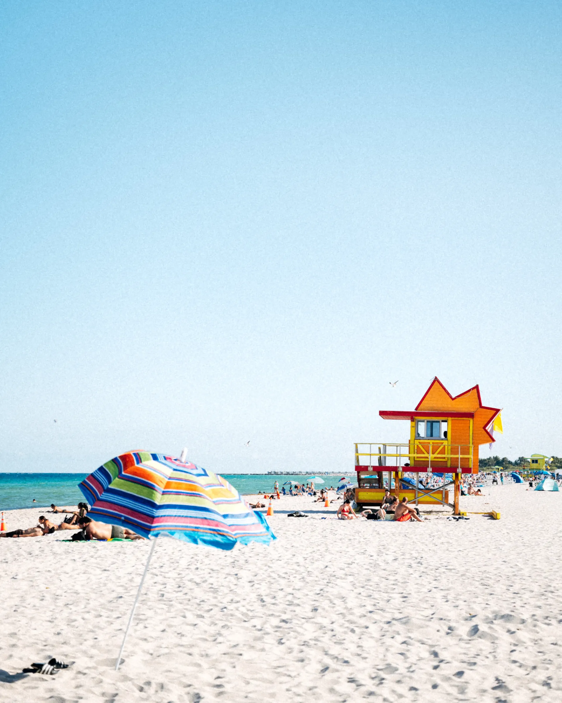 Wide Miami Beach shoreline with lifeguard tower and ocean view