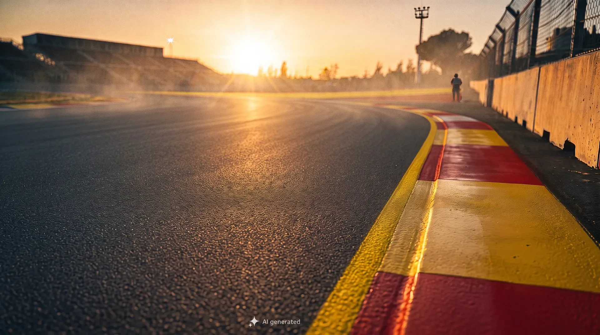Close-up of the Madring track surface and red and yellow kerbs
