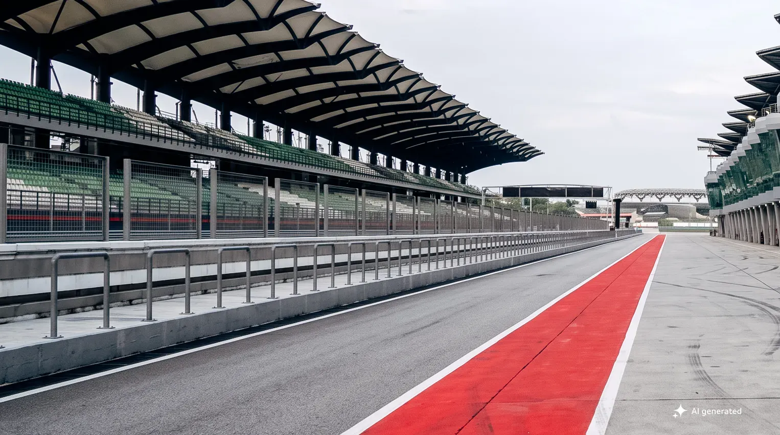 Empty pit lane and grandstands at Sepang International Circuit