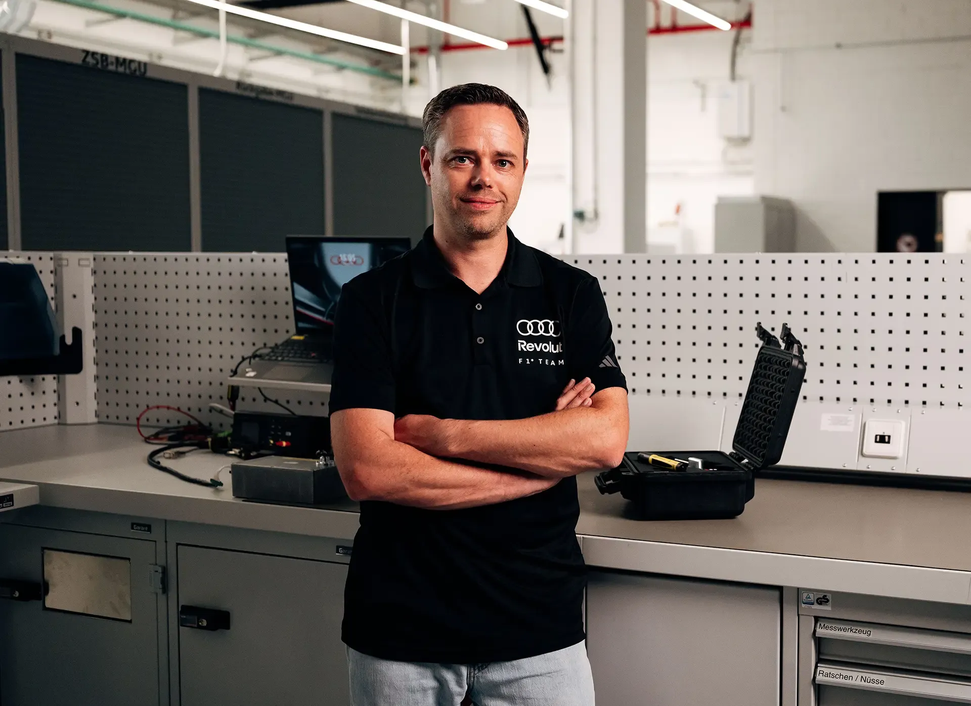 Audi Revolut F1® Team member poses probly inside his laboratory for the All for One Episode.