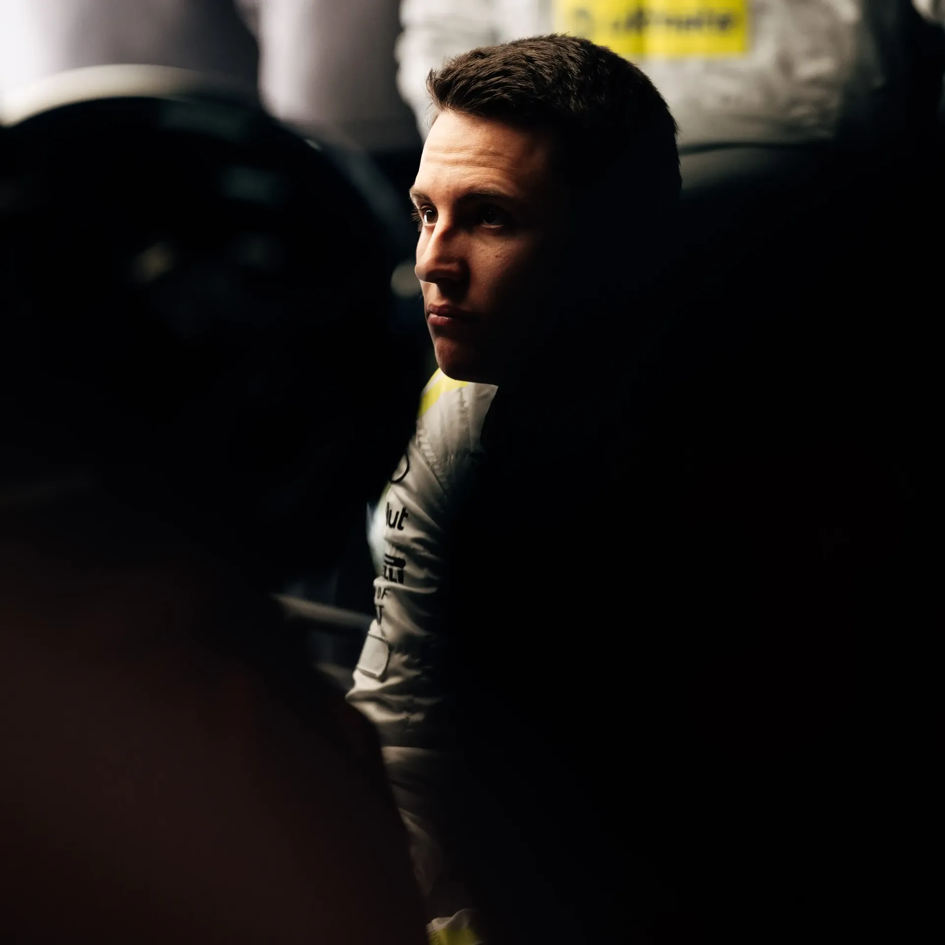Crew member of the Audi Revolut F1® Team inside the garage very calm and concentrated