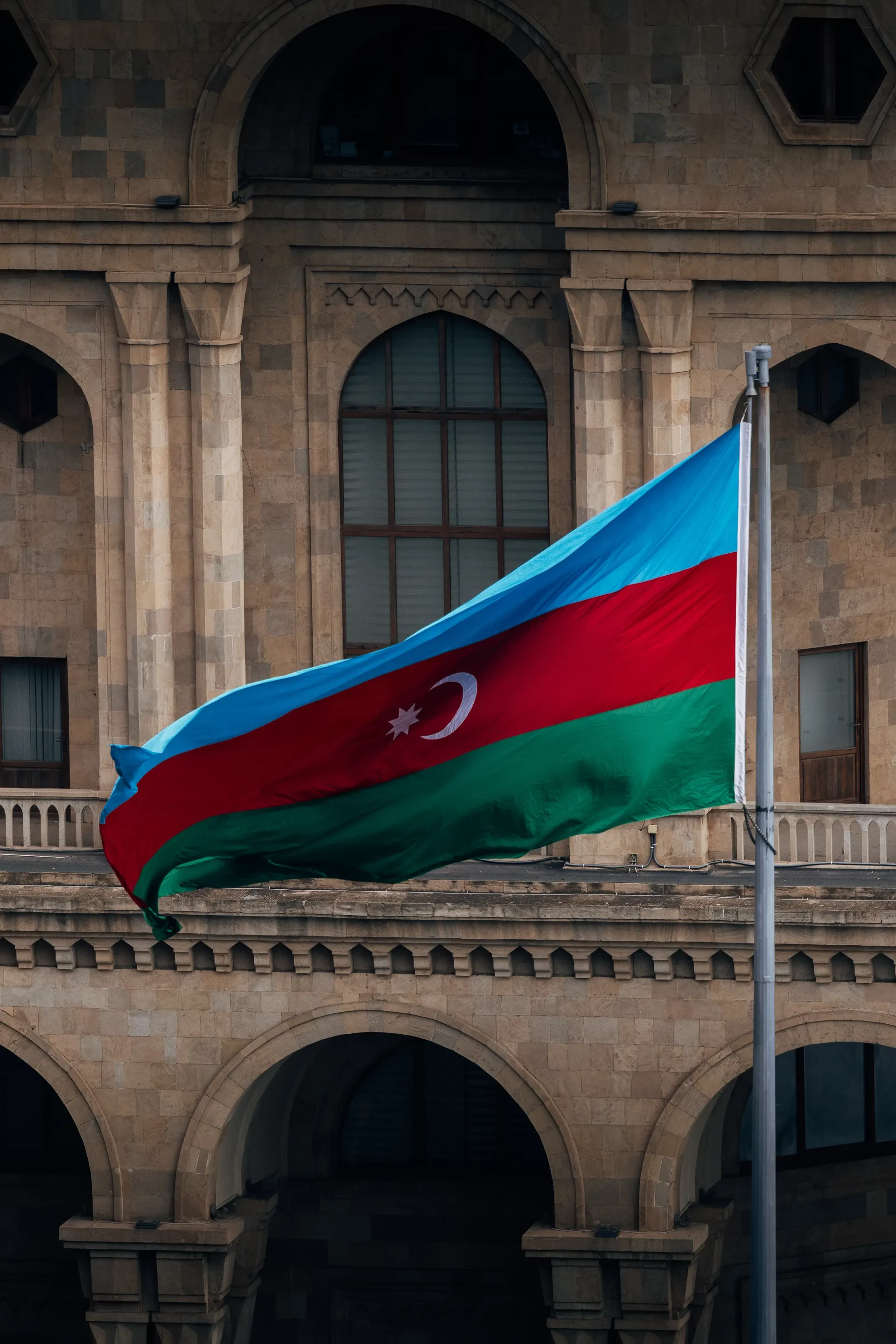 Azerbaijan flag displayed in Baku