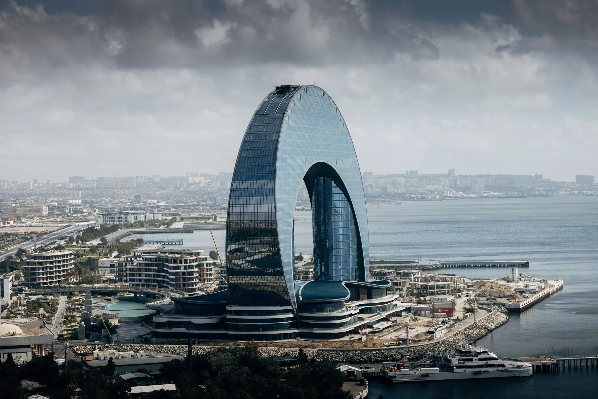 Baku skyline with the Caspian Sea