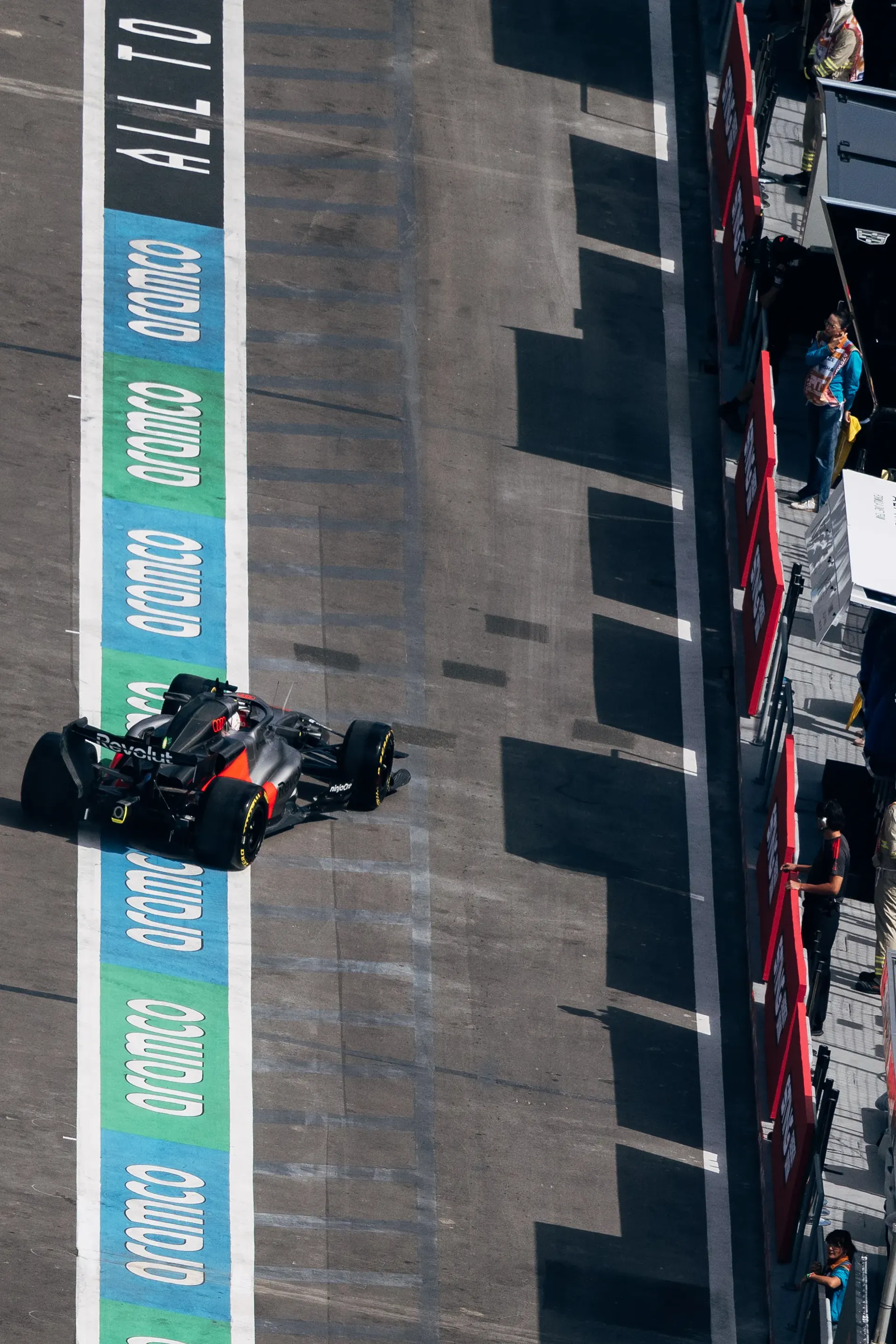 Audi R26 driving through the Baku City Circuit