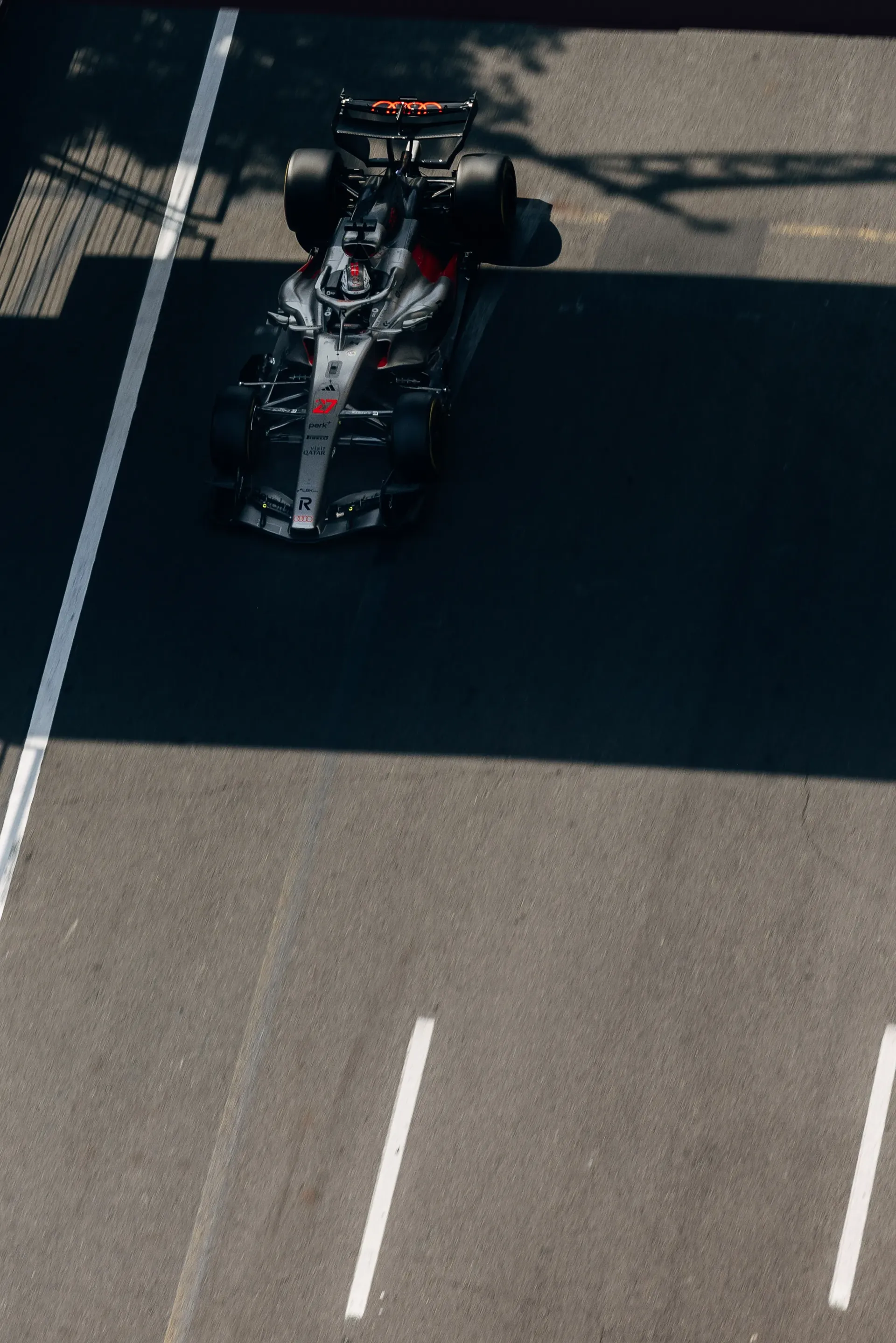 Audi R26 driving through the Baku City Circuit