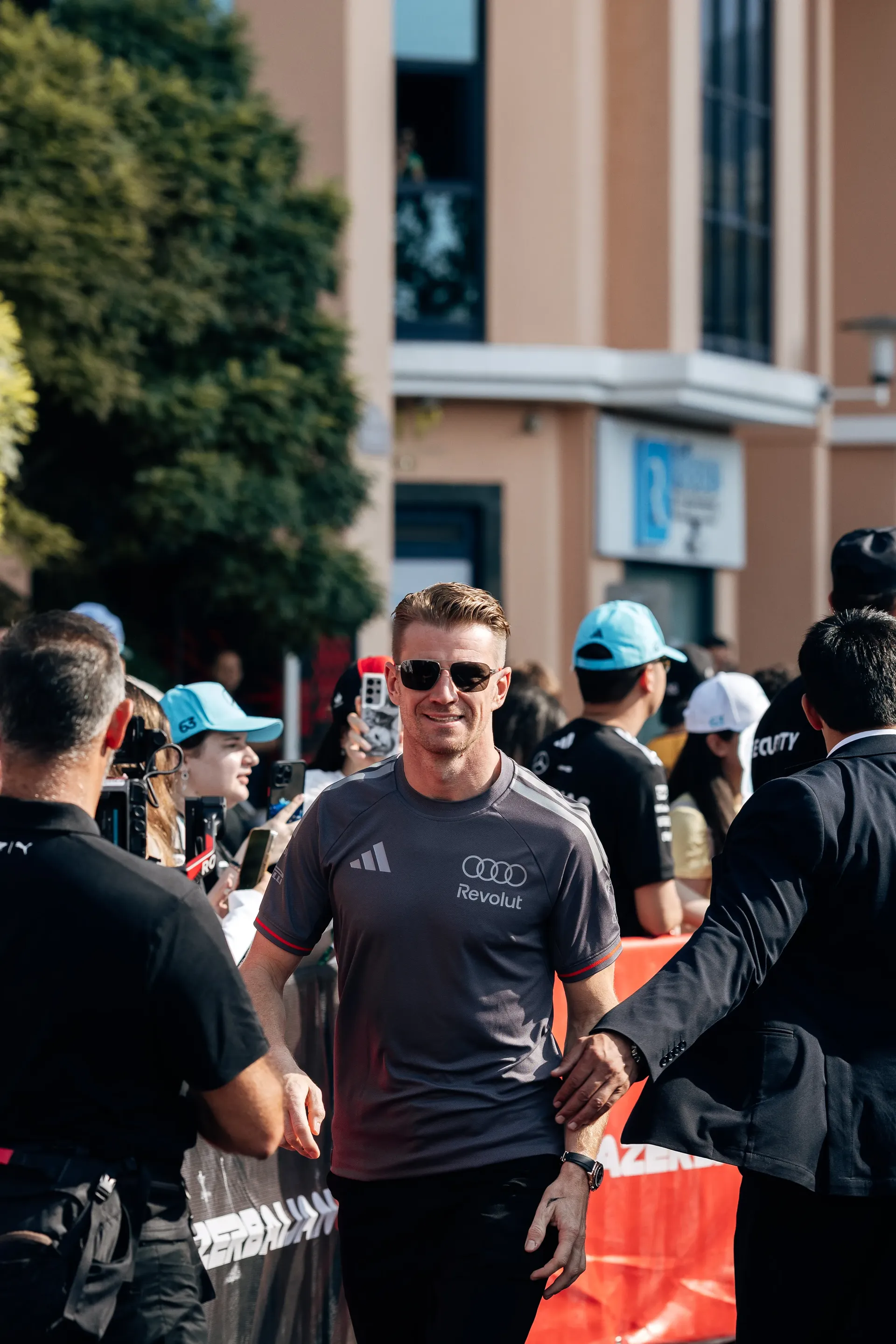 Audi Revolut F1® Team driver Nico Hulkenberg arriving at the Azerbaijan Grand Prix