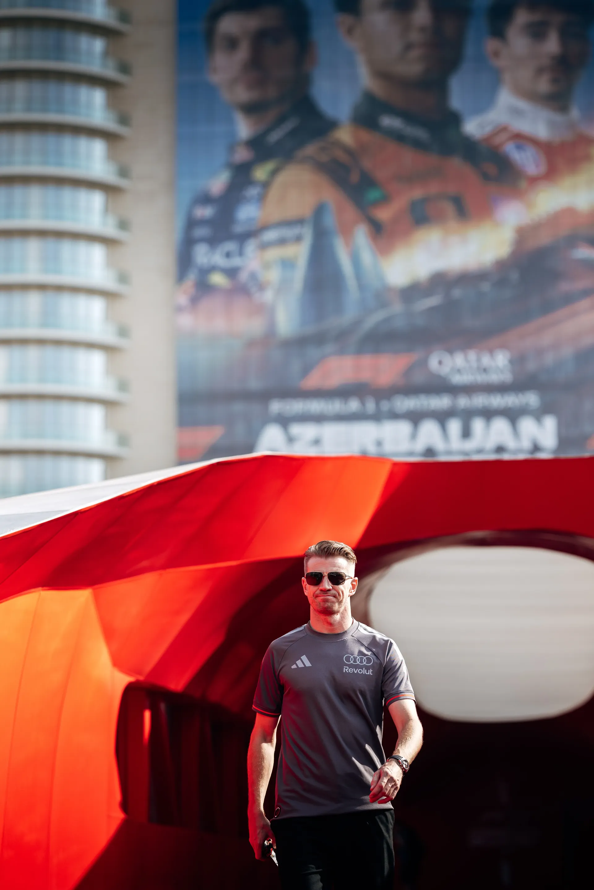 Audi Revolut F1® Team driver Nico Hulkenberg arriving at the Azerbaijan Grand Prix