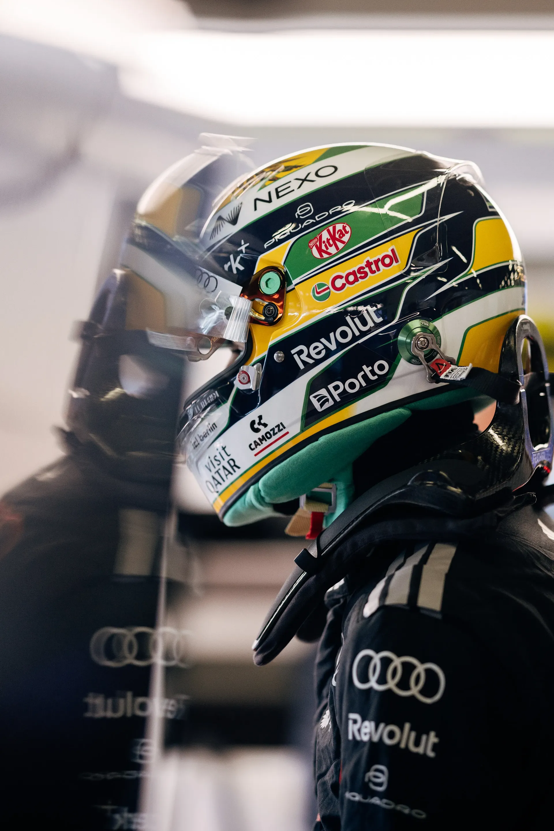 Audi Revolut F1® Team driver Gabriel Bortoleto in his helmet during Free Practice 1 at the Azerbaijan Grand Prix