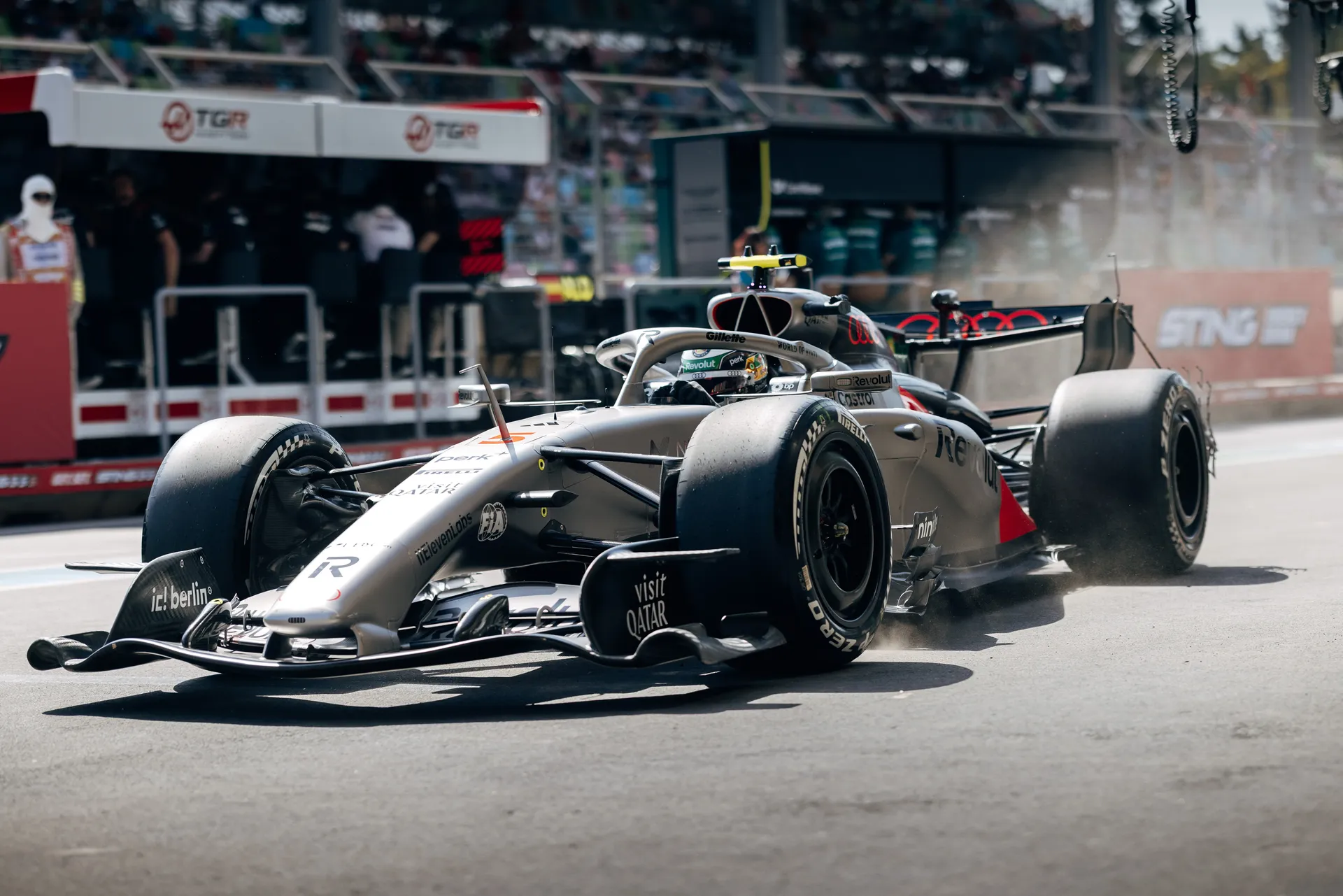 Audi R26 on track during Free Practice 1 at the Azerbaijan Grand Prix