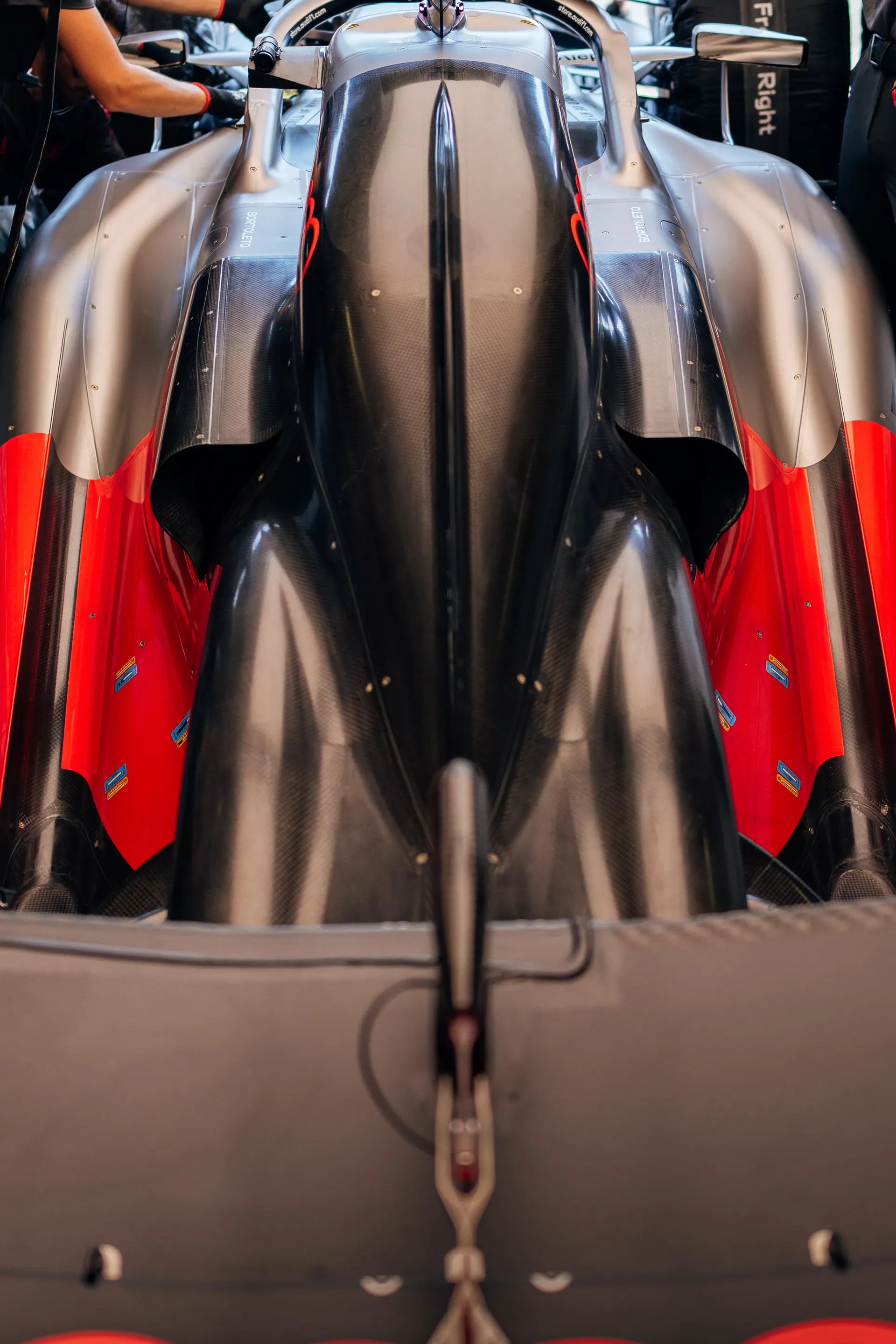Close-up of the Audi R26 rear bodywork at the Azerbaijan Grand Prix