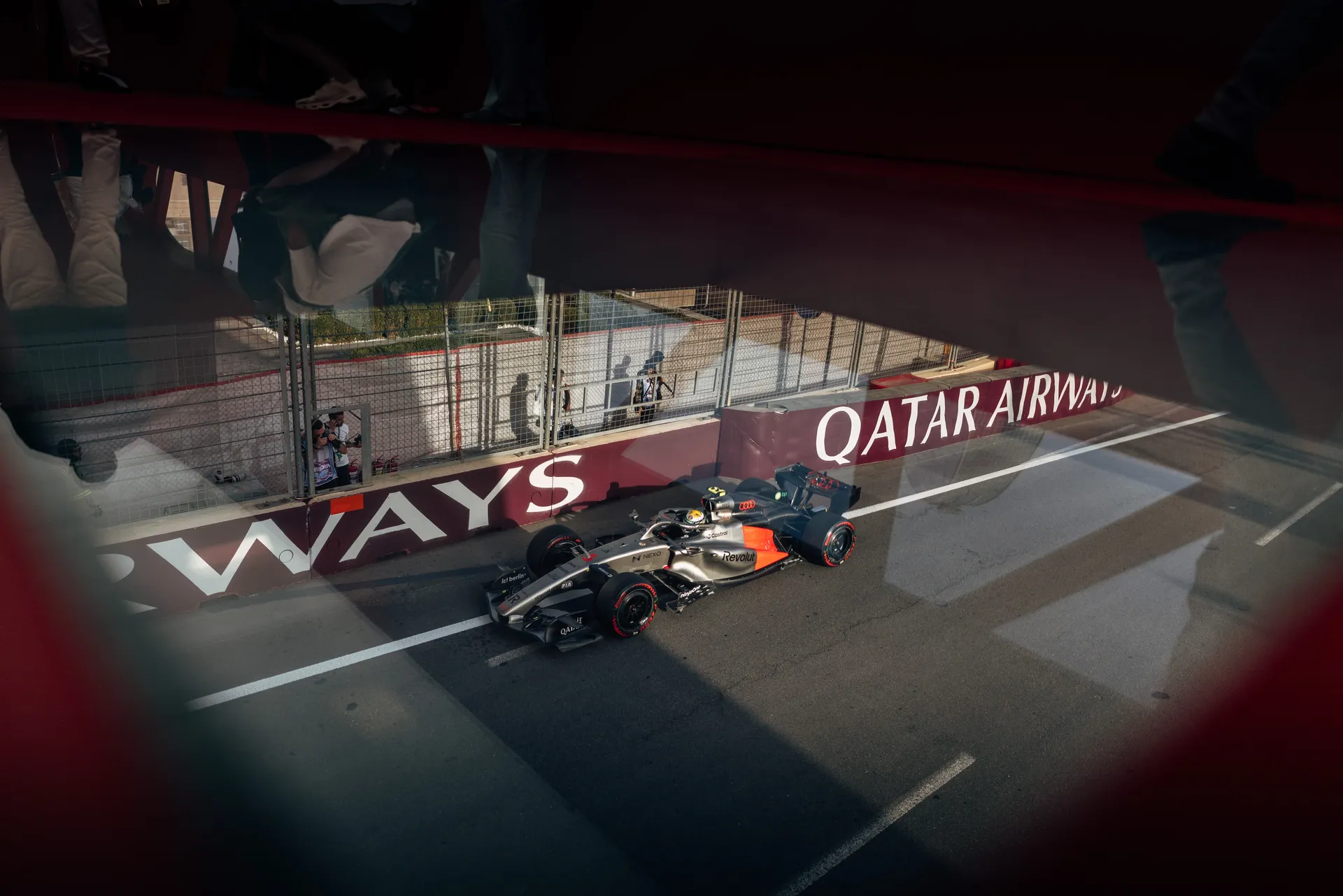 Audi R26 driving through the Baku City Circuit