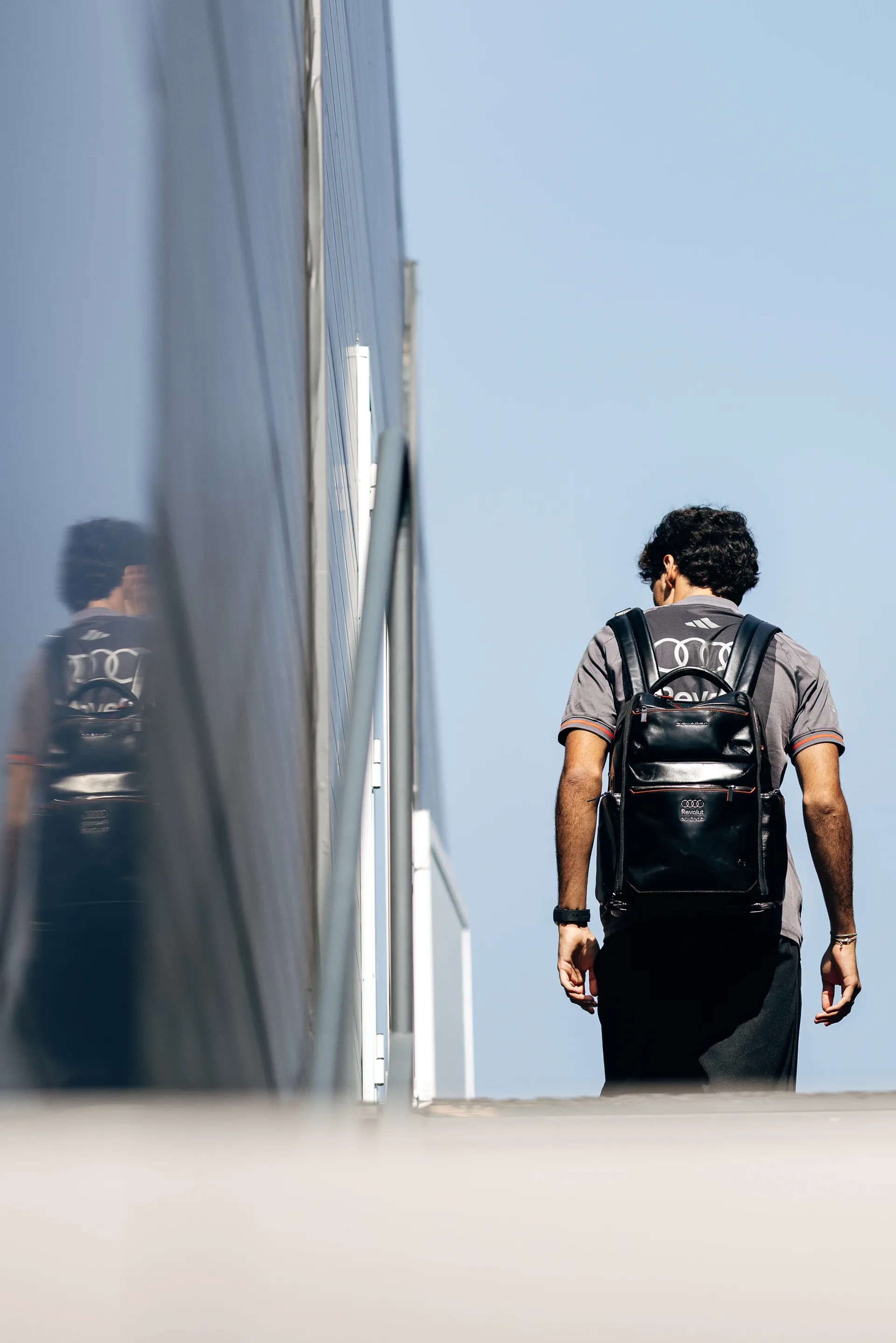 Gabriel Bortoleto, driver at Audi Revolut F1® Team, arriving at the Azerbaijan Grand Prix