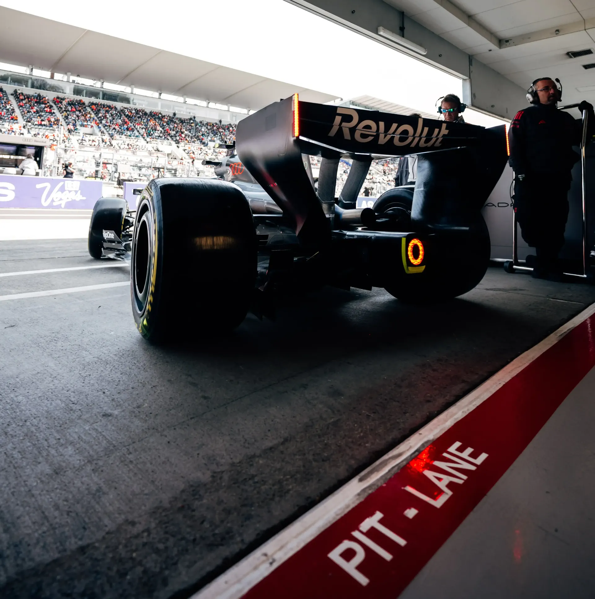 Rear view of the Audi Revolut F1® Team car at the pitlane