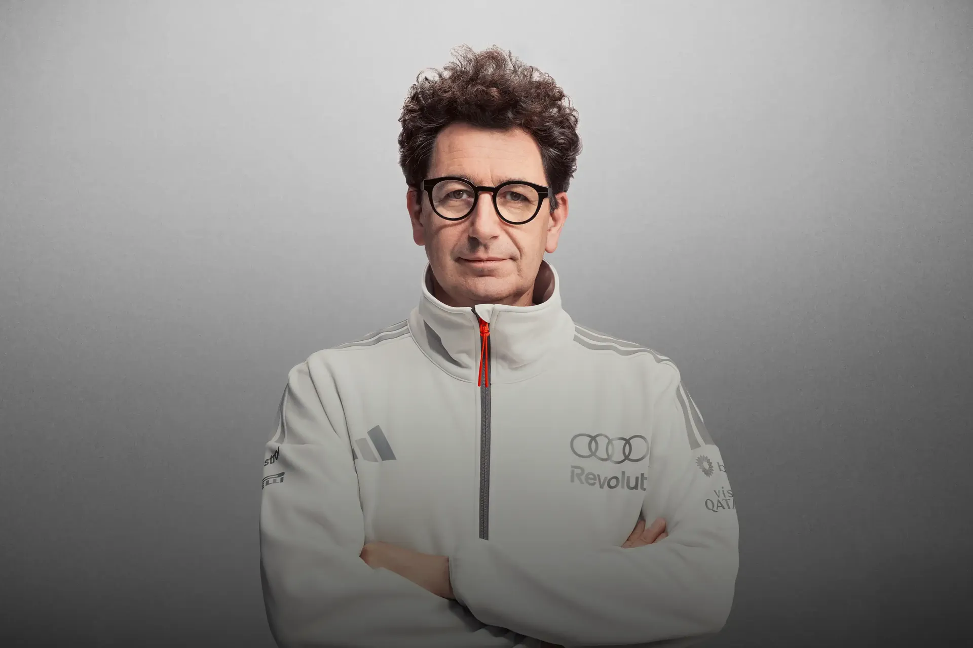Front view of Mattia Binotto Head of Audi F1 Project in the studio