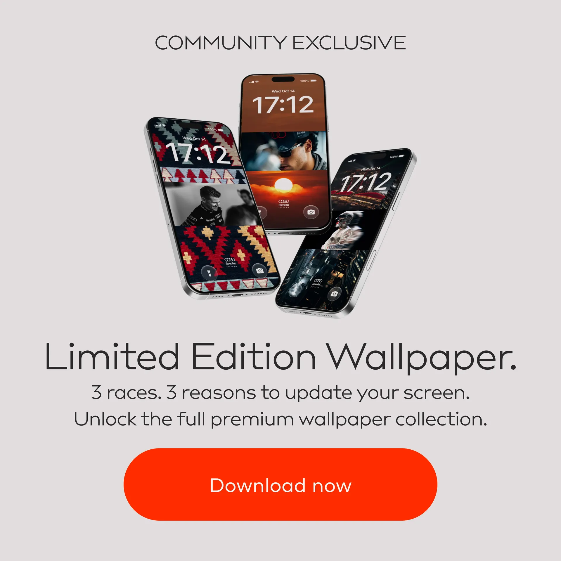 Audi Revolut F1® Team premium wallpaper collection 3 races mockup