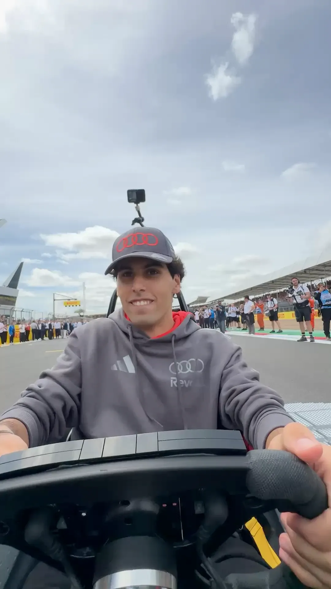 Gabi at the LEGO® Audi R26 Cart in the drivers parade in Silverstone
