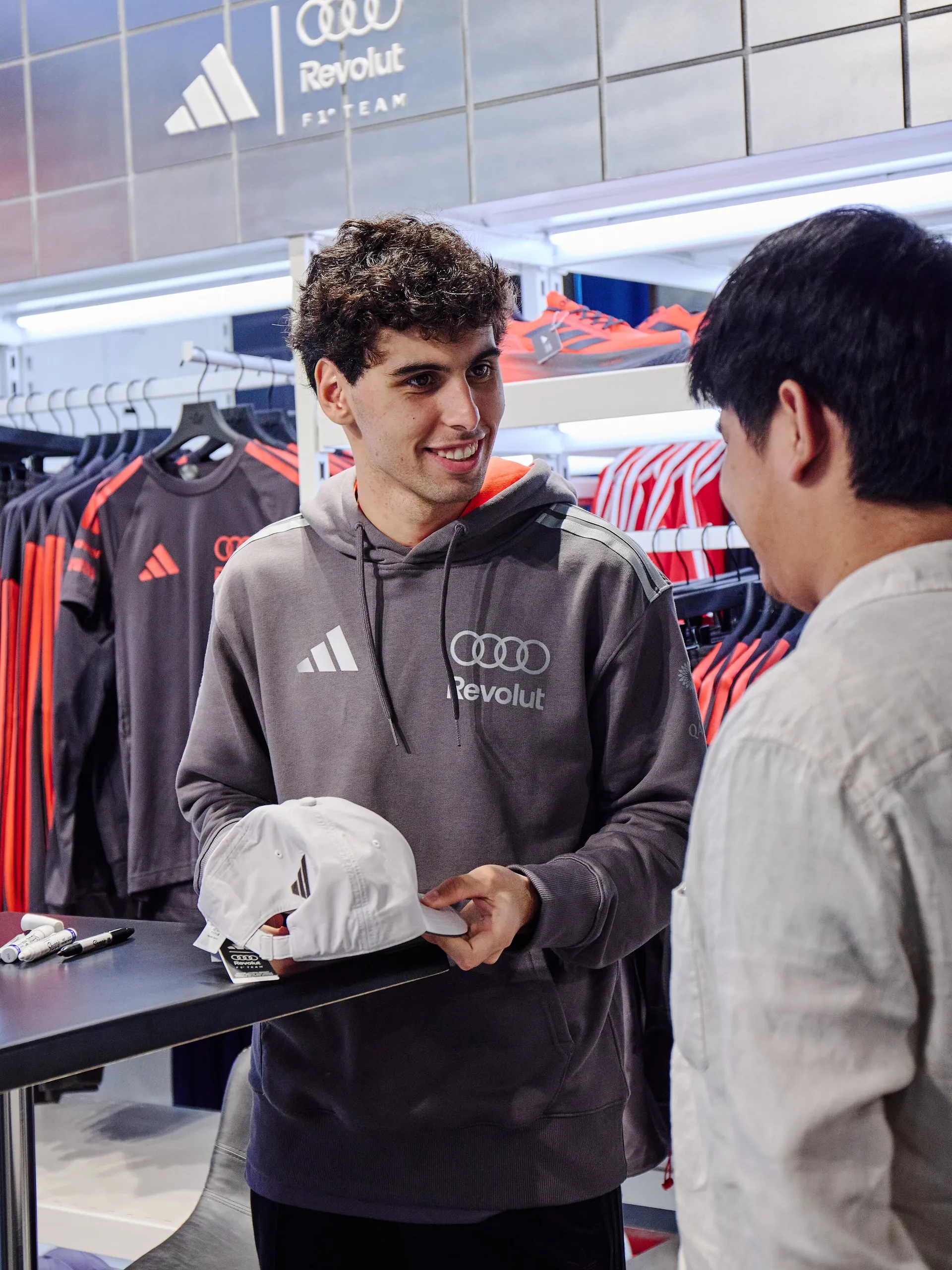 Audi Revolut F1® Team Off-Track-Activation Melbourne Gabriel Bortoleto in the adidas store