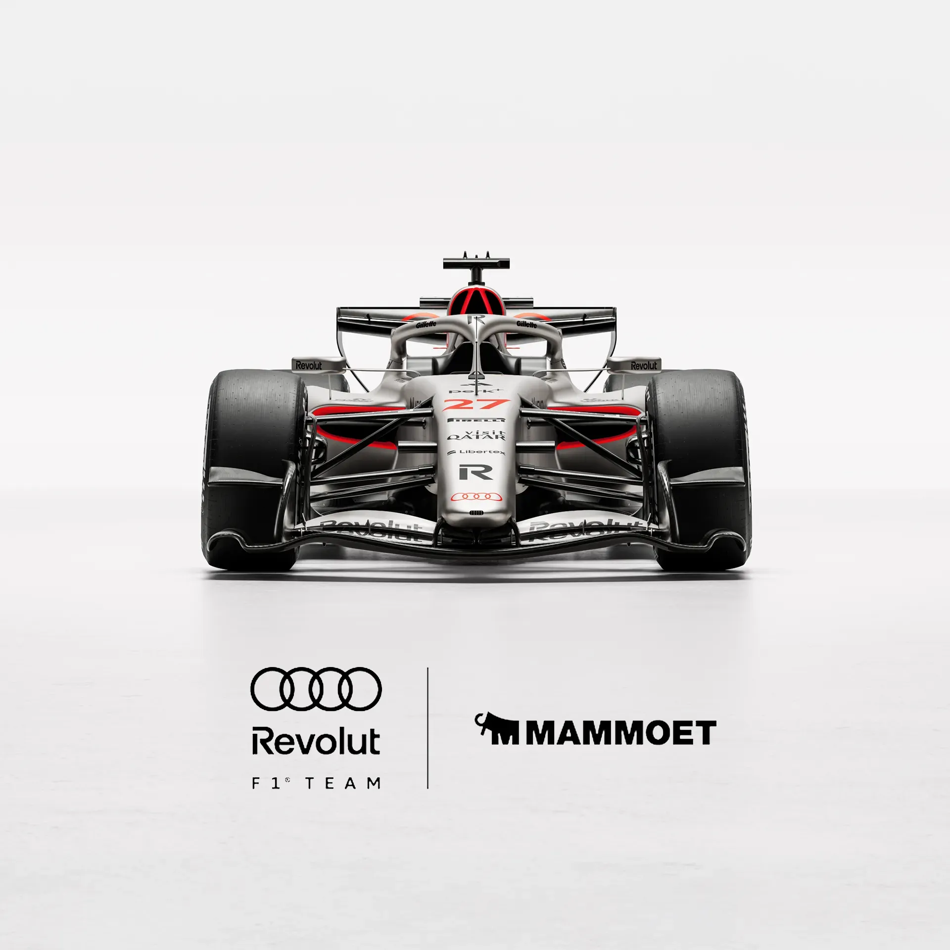 Front view front of the Audi Revolut F1® Team R26 car in studio with Mammoet Logo