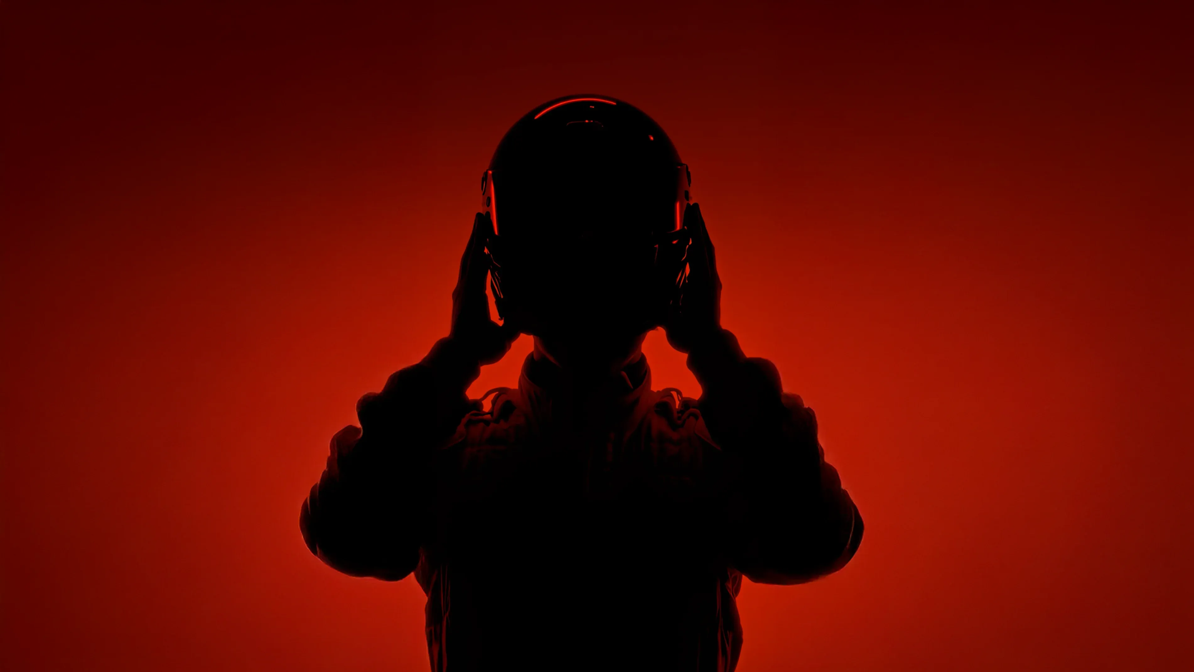 Driver putting on helmet